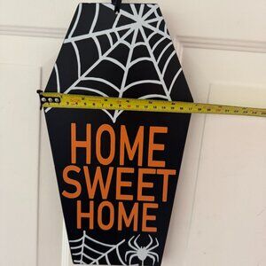 PLACE & TIME Coffin-shaped HOME SWEET HOME sign with spider web design. NWT